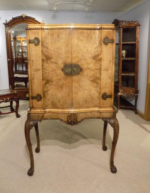 A Burr Walnut George I Revival Antique Cocktail Cabinet