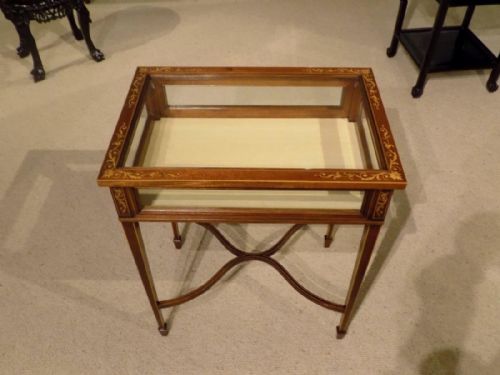 A Beautiful Mahogany and Marquetry Inlaid Edwardian Period Antique Bijouterie Cabinet.