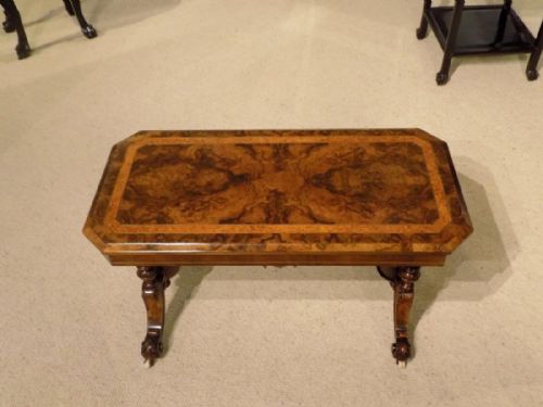 A Burr Walnut & Amboyna Inlaid Victorian Period Antique Coffee Table.