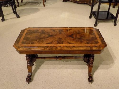 fig 1. A burr walnut & amboyna inlaid Victorian Period antique coffee table.