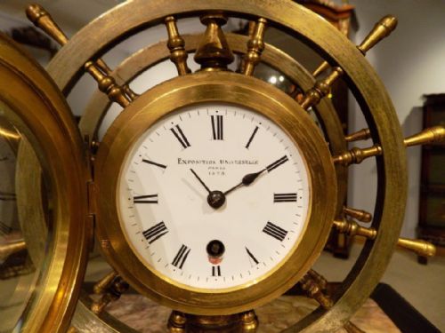 A RARE NOVELTY NAUTICAL REVOLVING SHIPS WHEEL DESK CLOCKBAROMETER - ADDITIONAL PHOTO 4