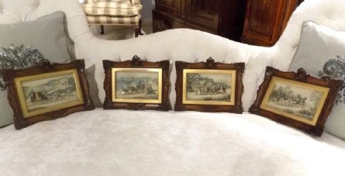 A Wonderful Set of Four Victorian Period Coloured Horse and Carriage Prints
