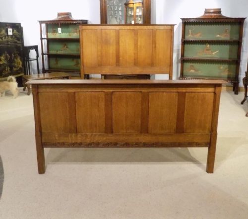 fig 1. A rare oak Arts & Crafts Period double bed by Arthur Simpson of Kendal.