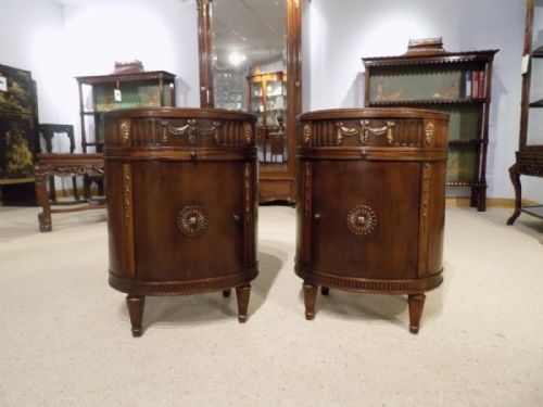A Super Quality Pair of Mahogany Adam Revival Oval Bedside Cabinets