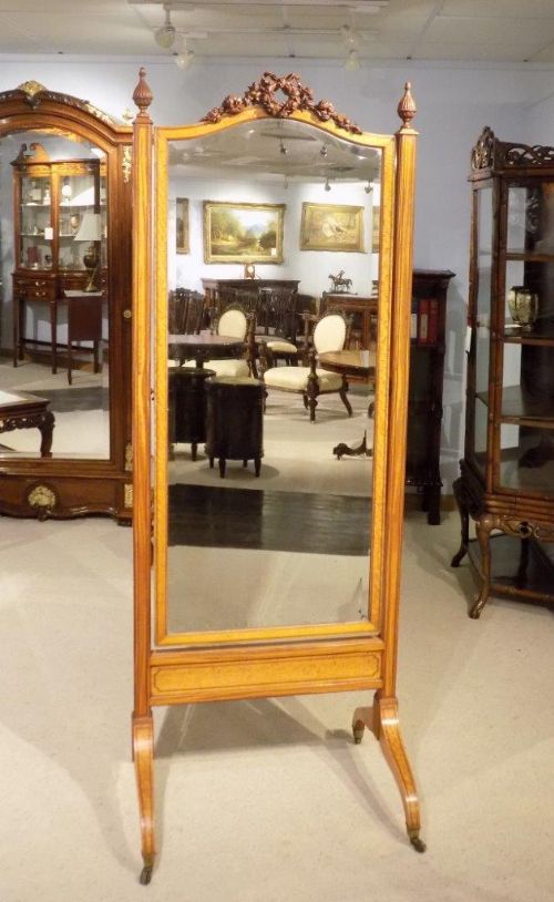 A Stunning Quality Satinwood Edwardian Period Antique Cheval Dressing Mirror