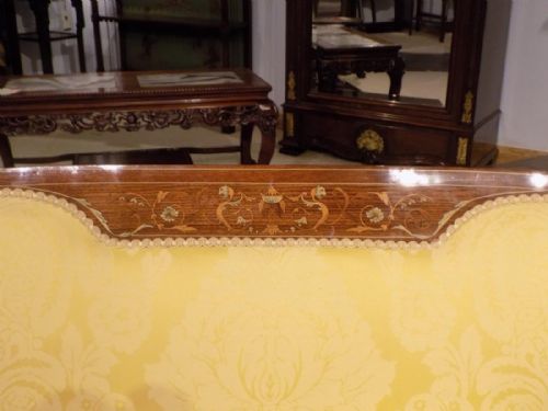 fig 1. A fine quality mahogany, rosewood & marquetry inlaid Edwardian Period sofa.