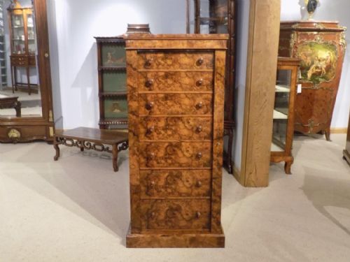 A Burr Walnut Victorian Period Antique Wellington Chest