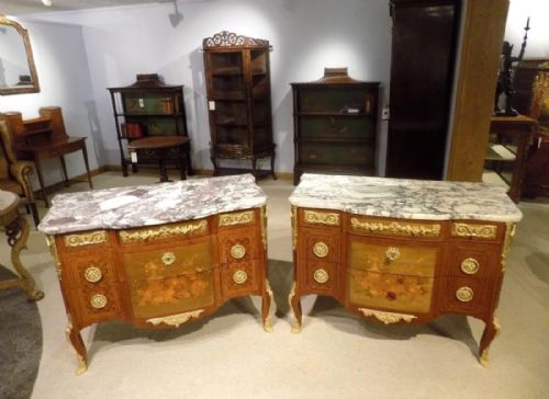 fig 2. A magnificent pair of Louis XVI transitional style 19th Century French marble topped commodes after the original model by J.H. Riesener