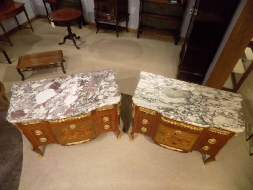 fig 3. A magnificent pair of Louis XVI transitional style 19th Century French marble topped commodes after the original model by J.H. Riesener