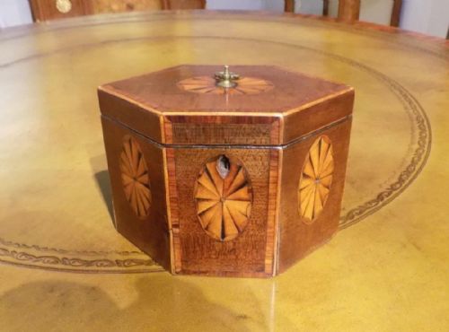 A Mahogany George III Period Hexagonal Tea Caddy