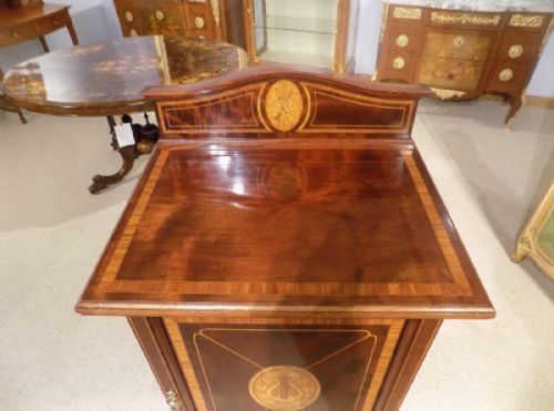 fig 1. A Fine Mahogany & Satinwood marquetry inlaid Edwardian Period music cabinet by Shapland & Petter