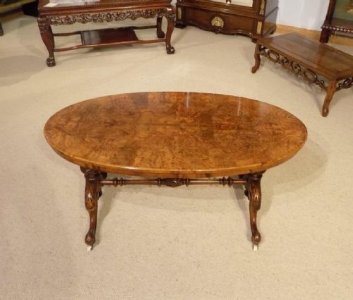A Beautiful Burr Walnut Victorian Period Oval Antique Coffee Table.