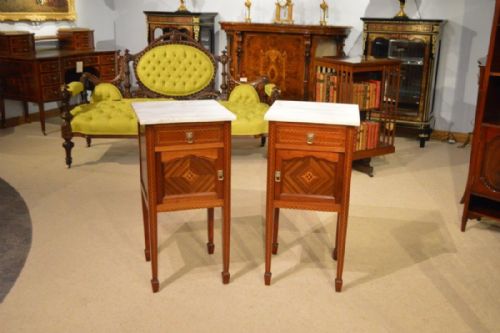 A Good Pair of Mahogany Inlaid French Antique Bedside Cabinets