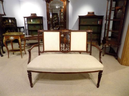 A Fine Quality Mahogany Inlaid and Carved Edwardian Period Antique Settee.