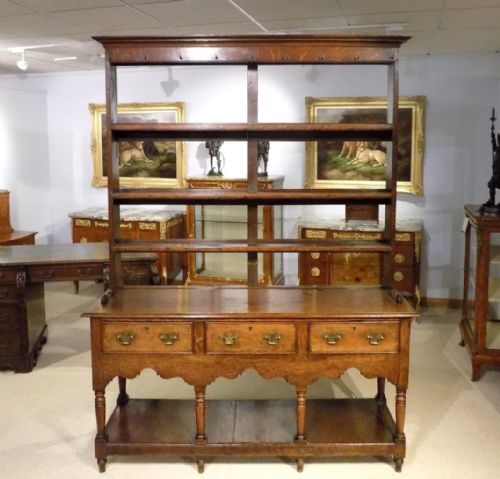 A Good George III Period Oak Welsh Dresser Base and Rack.