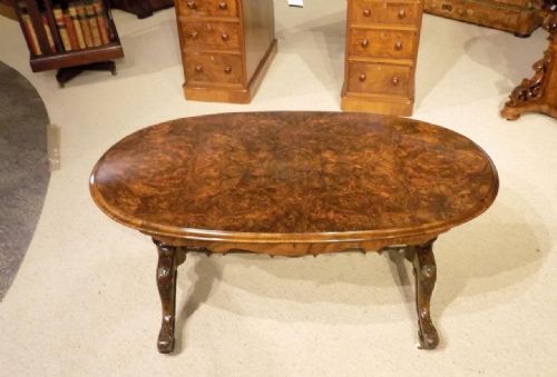 A Burr Walnut Victorian Period Oval Antique Coffee Table