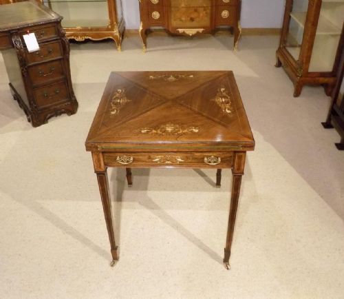 A Beautiful Rosewood and Marquetry Inlaid Late Victorian Period Envelope Card/games Table