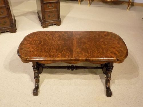 fig 1. A burr walnut Victorian Period antique coffee table.