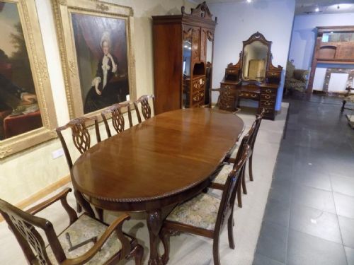 A Mahogany Edwardian Period Chippendale Revival Dining Room Table & Chairs