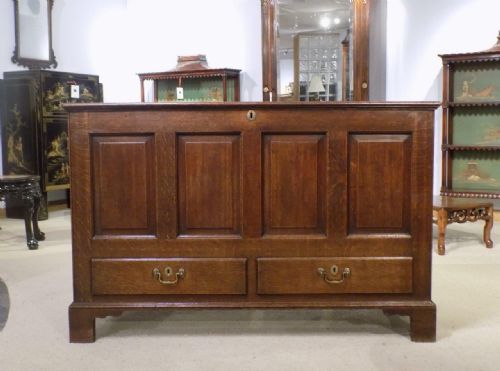 An Oak Late 18th Century English Four Panel Mule Chest.