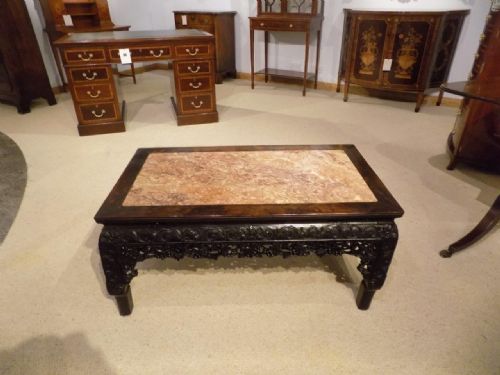 A Carved Hardwood & Marble Inset  Antique Chinese Coffee Table