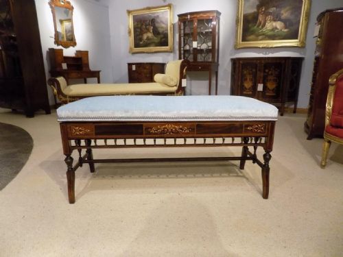 A Rosewood and Marquetry Inlaid Late Victorian Period Antique Duet Stool