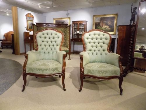 fig 1. A good pair of mahogany Victorian Period antique armchairs.