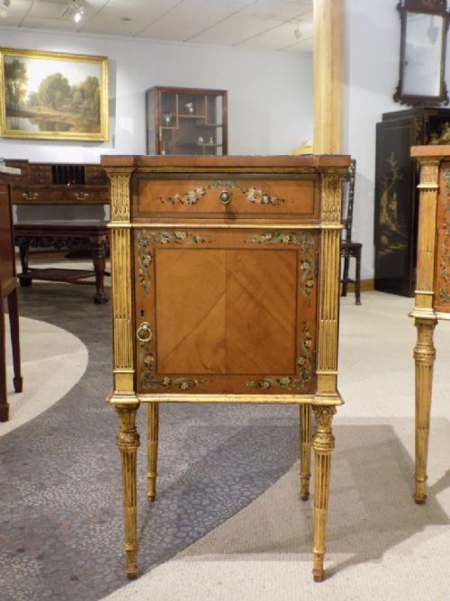 A Superb Sheraton Revival Satinwood Painted Bedside Cabinet
