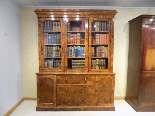 A Superb Quality Burr Walnut Victorian Period Antique Bookcase