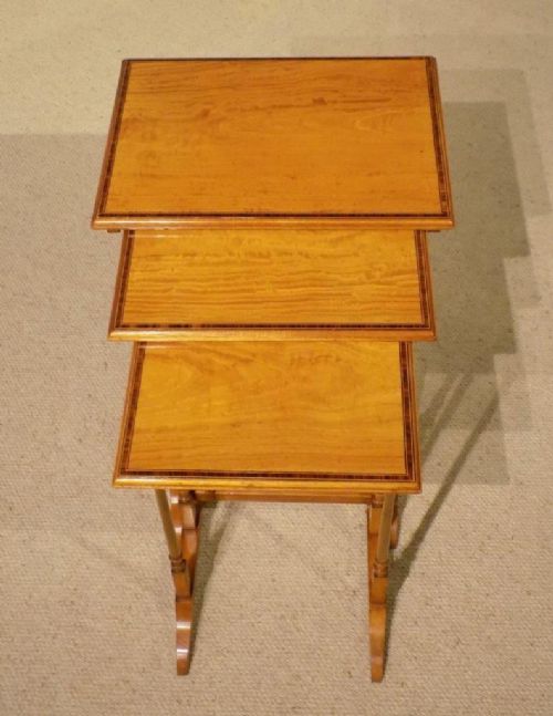 A Satinwood Edwardian Period Antique Nest of Three Tables