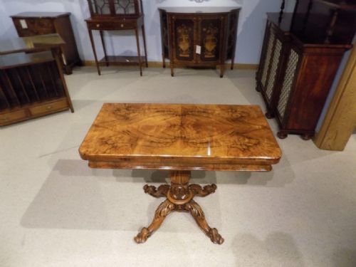 A Burr Walnut Victorian Period Antique Card Table.