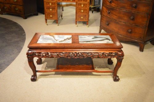 A Chinese Hardwood Marble Inset Coffee Table