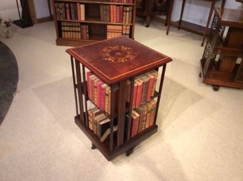 A Fine Quality Mahogany Inlaid Edwardian Period Revolving Bookcase
