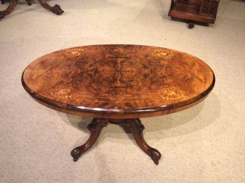 A Beautiful Small Victorian Period Burr Walnut Oval Coffee Table.