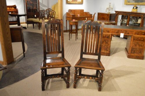 A Pair of Oak 17th Century Antique Hall Chairs