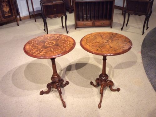 A Stunning Near Pair of Burr Walnut Victorian Period Wine Tables.