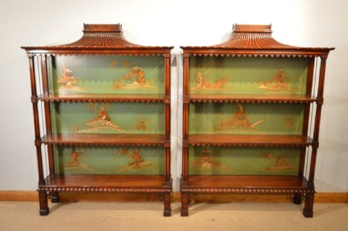 A Superb Decorative Pair of Chinese Chippendale Open Bookcases in the George III Manner