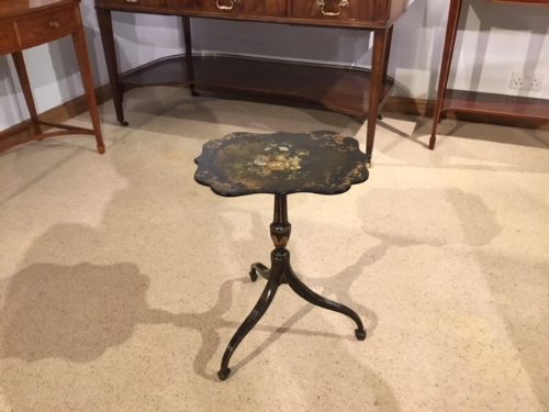 A 19th Century Papier Mache and Ebonised Shaped Wine Table.