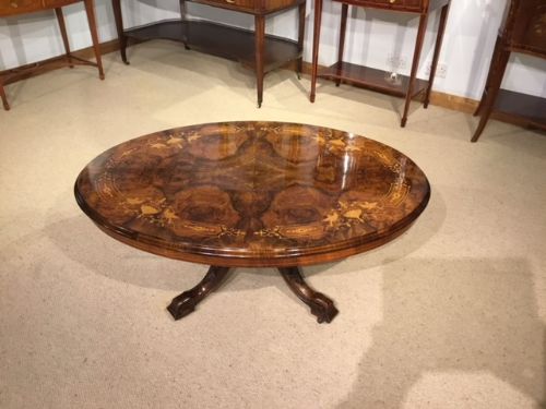 A Beautiful Burr Walnut & Marquetry Inlaid Victorian Period Antique Coffee Table