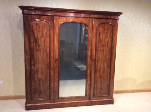 A Fine Quality Victorian Period Mahogany Antique Three Door Wardrobe