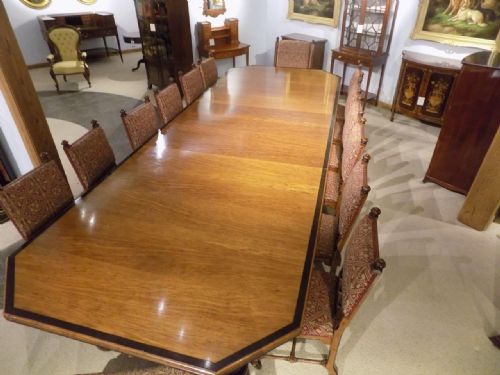fig 1. A fantastic & rare Pollard oak and ebony dining room table with 14 matching chairs