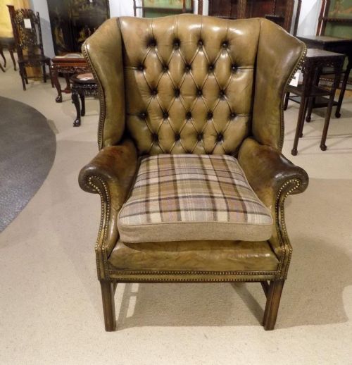 A Good Leather George III Style Wing Armchair