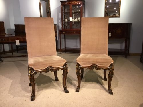 A Good Pair of Walnut & Parcel Gilt George I Style Hall Chairs