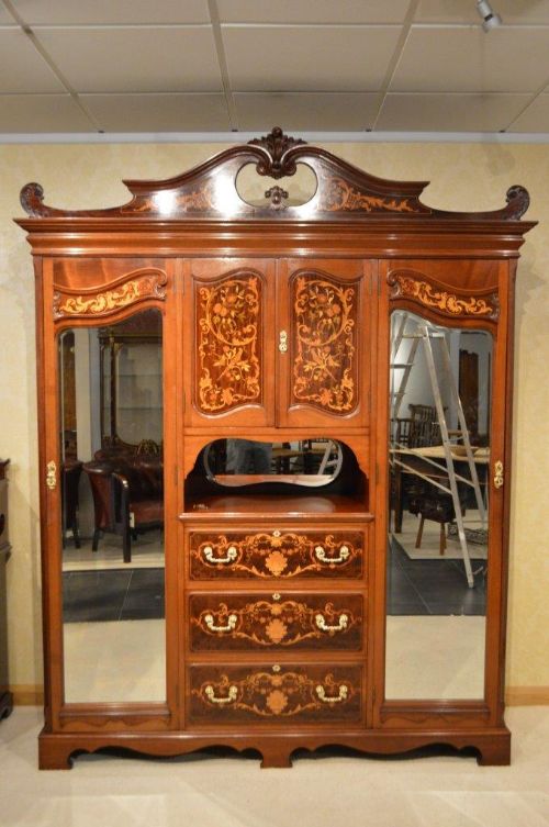 A Magnificent Mahogany Inlaid Edwardian Period Wardrobe by Shapland & Petter of Barnstaple
