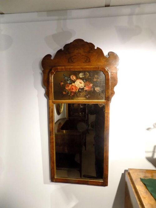 A Small Walnut Queen Anne Style Wall Mirror.