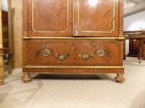 fig 1. A superb Sheraton Revival satinwood painted Wardrobe originally purchased from Harrods in London