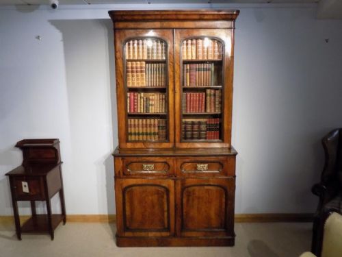 A Walnut Victorian Period Two Door Bookcase