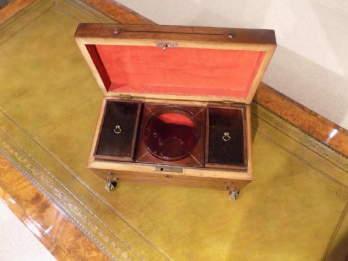 A Mahogany & Ebony Inlaid Regency Period Antique Tea Caddy