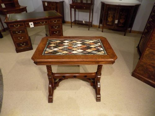 A Mahogany  Early Victorian Period Gothic Revival Library Table with Specimen Marble Top