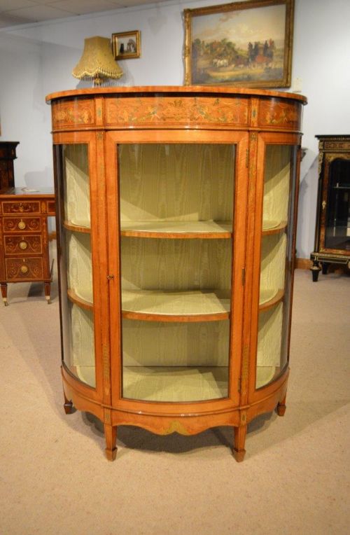 A Fine Quality Satinwood Edwardian Period Demi Lune Antique Display Cabinet